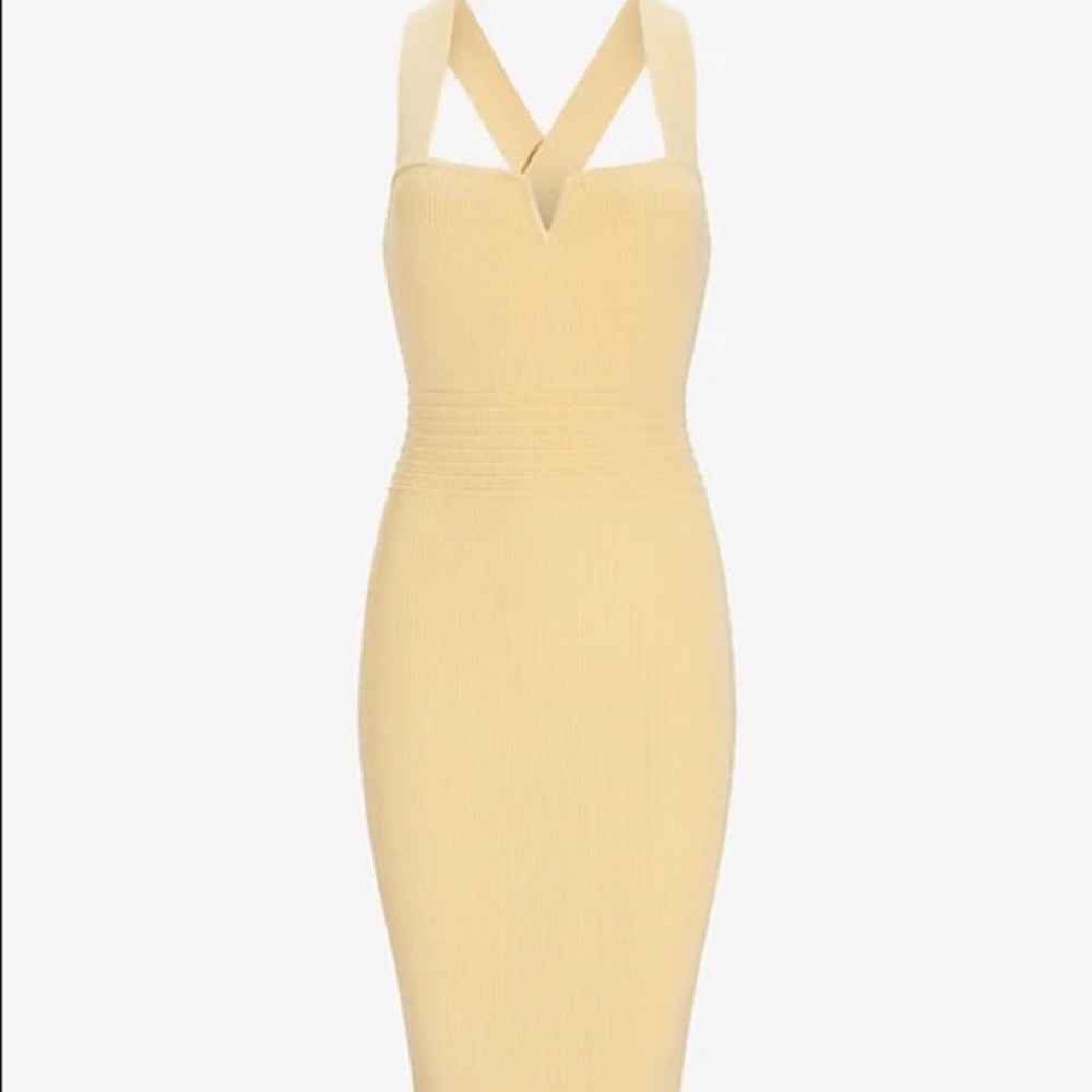 EXPRESS BODY CONTOUR DRESS BODYCON MIDI DRESS SWEETHEART V RIBBED DRESS